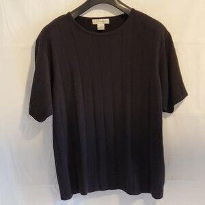 Vintage Dress Barn Rib Knit Top Womens 22/24 Short Sleve Black Made in Hong Kong